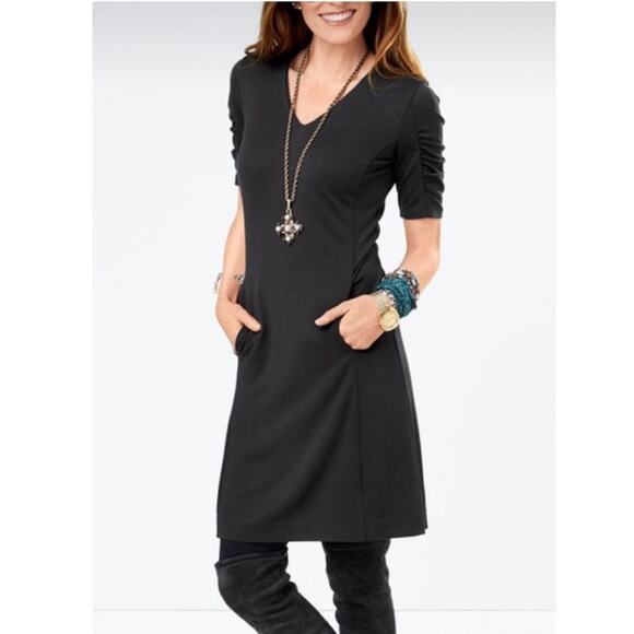 Cabi 3827 Minimalist Dress Shirred Short Sleeve Solid Black Size XS - Picture 11 of 11